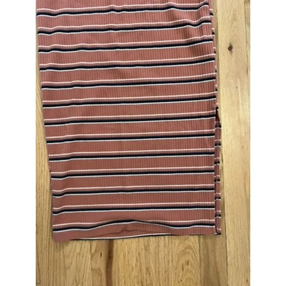 Wild Fable Ribbed Bodycon Midi Dress Pink Terracotta Striped Small